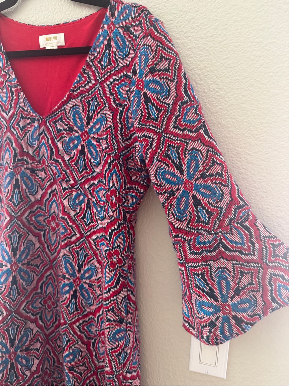 Maeve Barrie Sweater Dress Pink & Blue Geo Tile Mini Dress - Picture 5 of 10